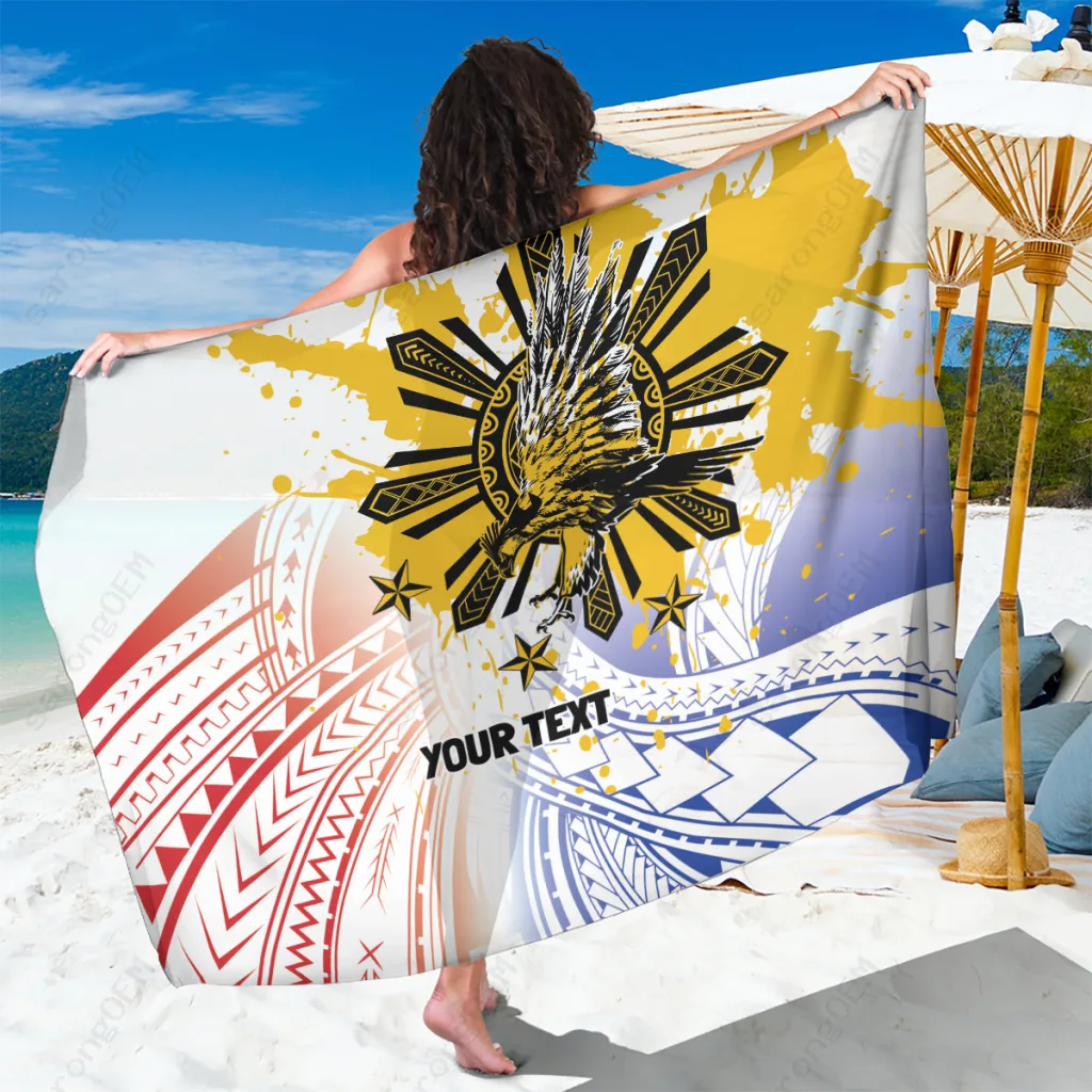 Red Blue Filipino Flag Eagle Tribal Print Sarong Beach Wrap Summer Island Resort Cover Up Wholesale Pareo - main view