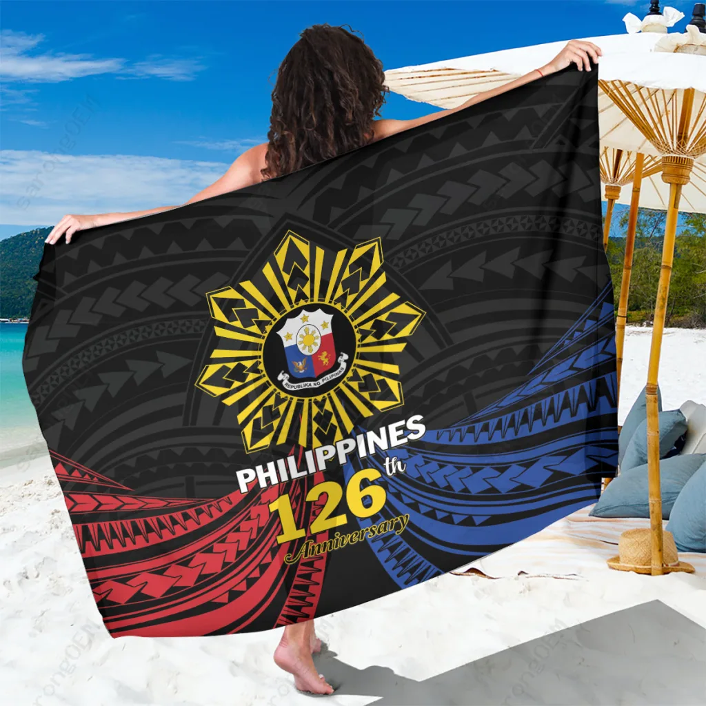 White Sun Tattoo Tribal Print Sarong Philippines Independence Day 126th Anniversary Tropical Beach Wrap Pareo Wholesale - main view