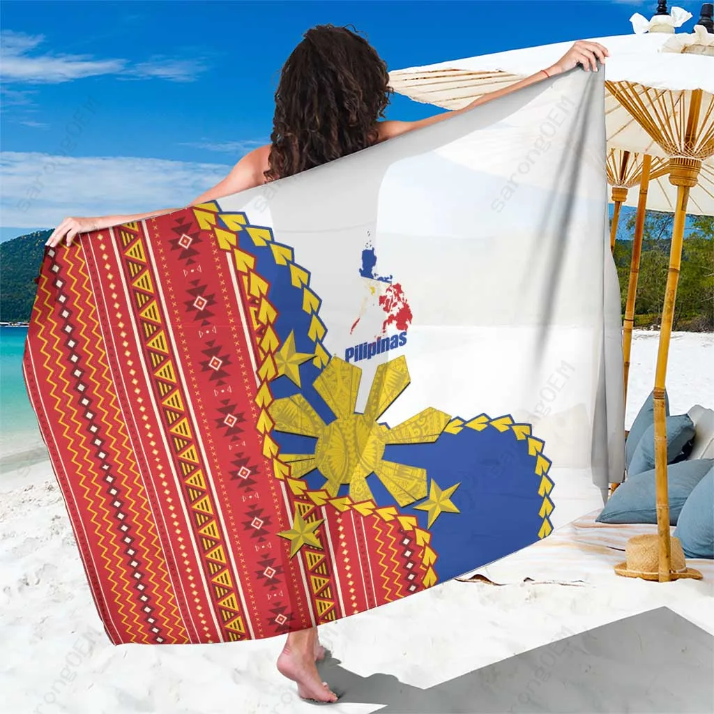 Philippines Sun Stars Tribal Print Sarong Beach Wrap Rayon Pareo Independence Day Island Cover Up Wholesale