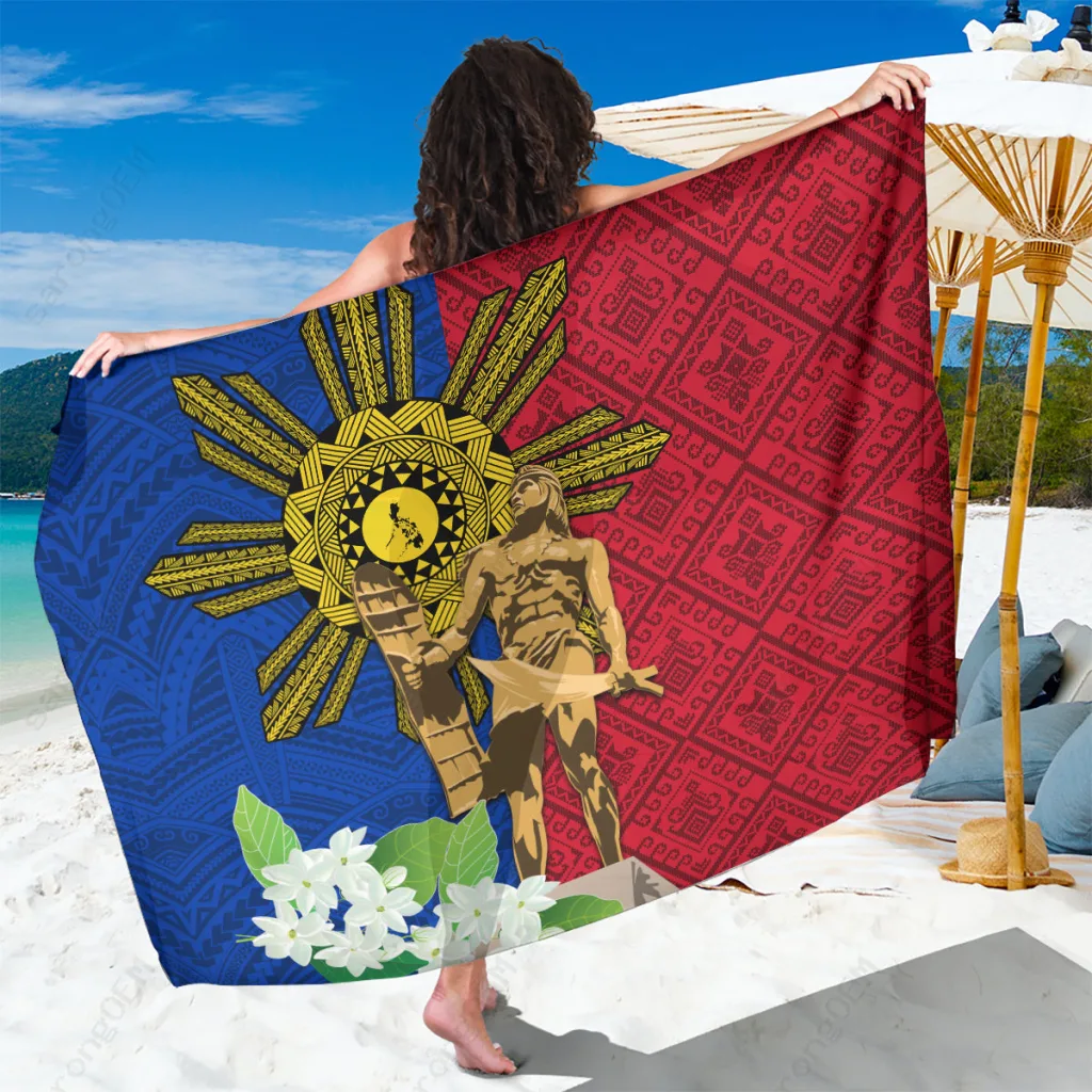 Skin Tone Philippines Jasmine Flowers Sun Tattoo Print Sarong Tropical Island Beach Wrap Wholesale Pareo - main view