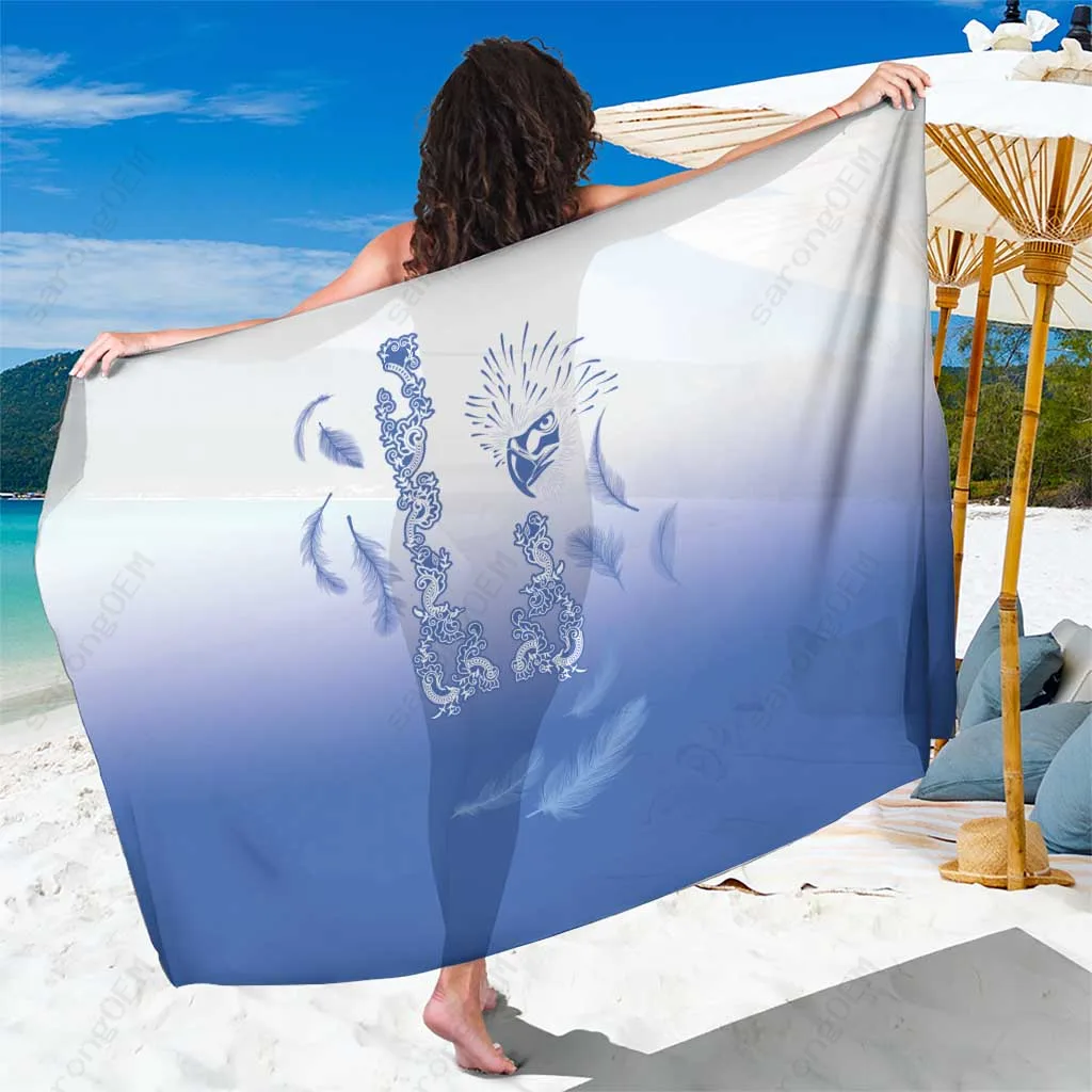 Blue Eagle Feather Tribal Print Sarong Philippines Barong Tagalog Style Beach Wrap Cover Up Wholesale Pareo - main view