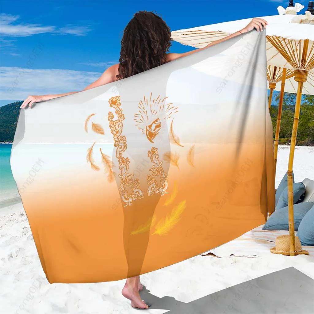 Orange Tribal Feather Hibiscus Print Sarong Polynesian Beach Wrap Pareo Wholesale