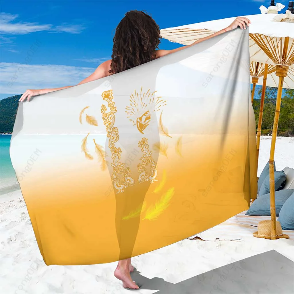 Yellow Eagle Feather Tribal Sarong Pareo Polynesian Beach Wrap Cover Up Wholesale - main view