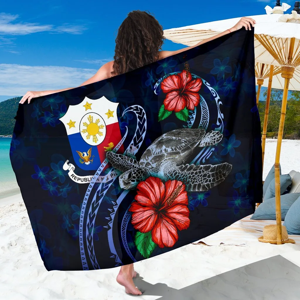 Blue Turtle Hibiscus Polynesian Print Sarong Beach Wrap Summer Island Resort Cover Up Wholesale Pareo - main view