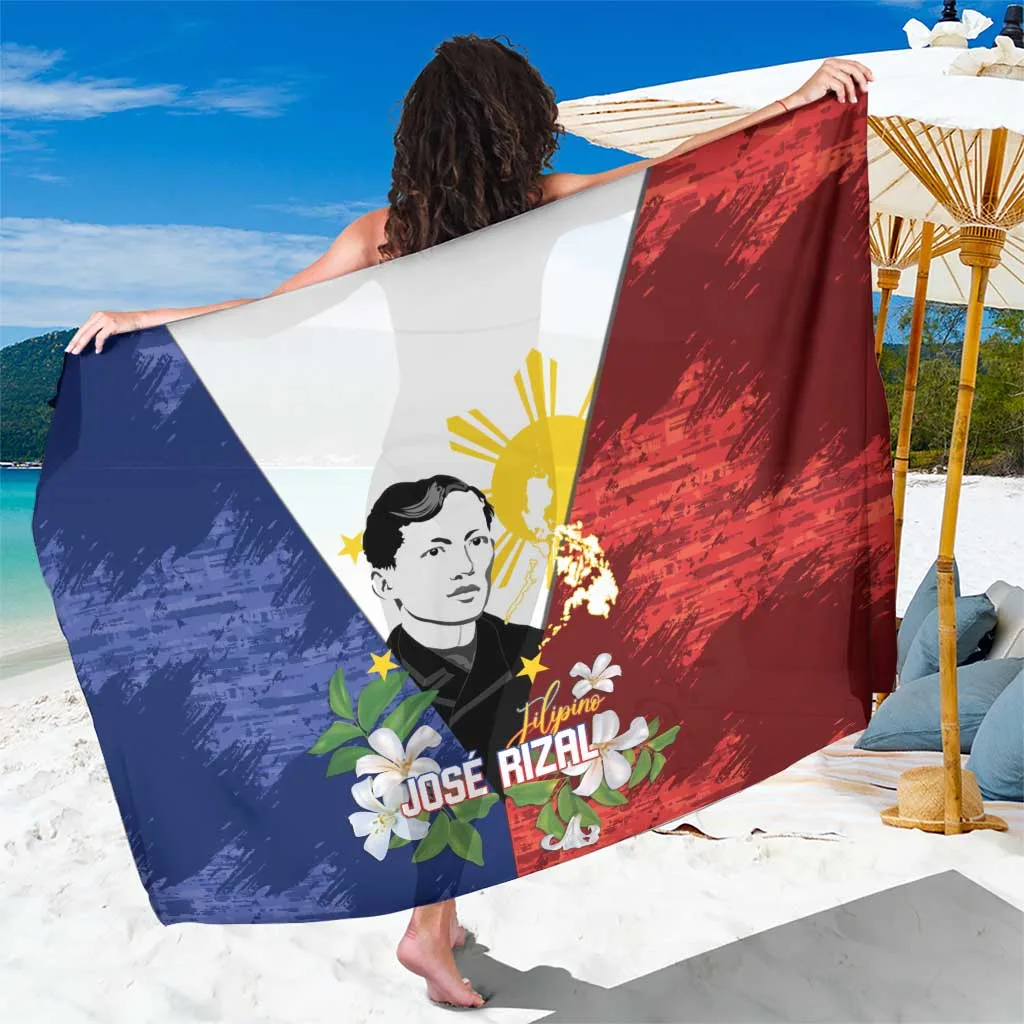 Black Philippines Rizal Day Sarong Filipino Sampaguita Grunge Style Print Beach Wrap Pareo Wholesale - main view