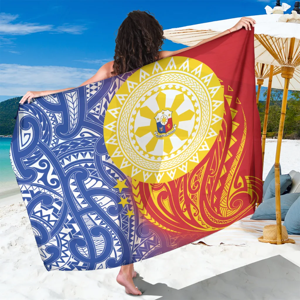 Multicolor Polynesian Tribal Hibiscus Plumeria Print Sarong Beach Wrap for Resort Hotel Wholesale Pareo - main view