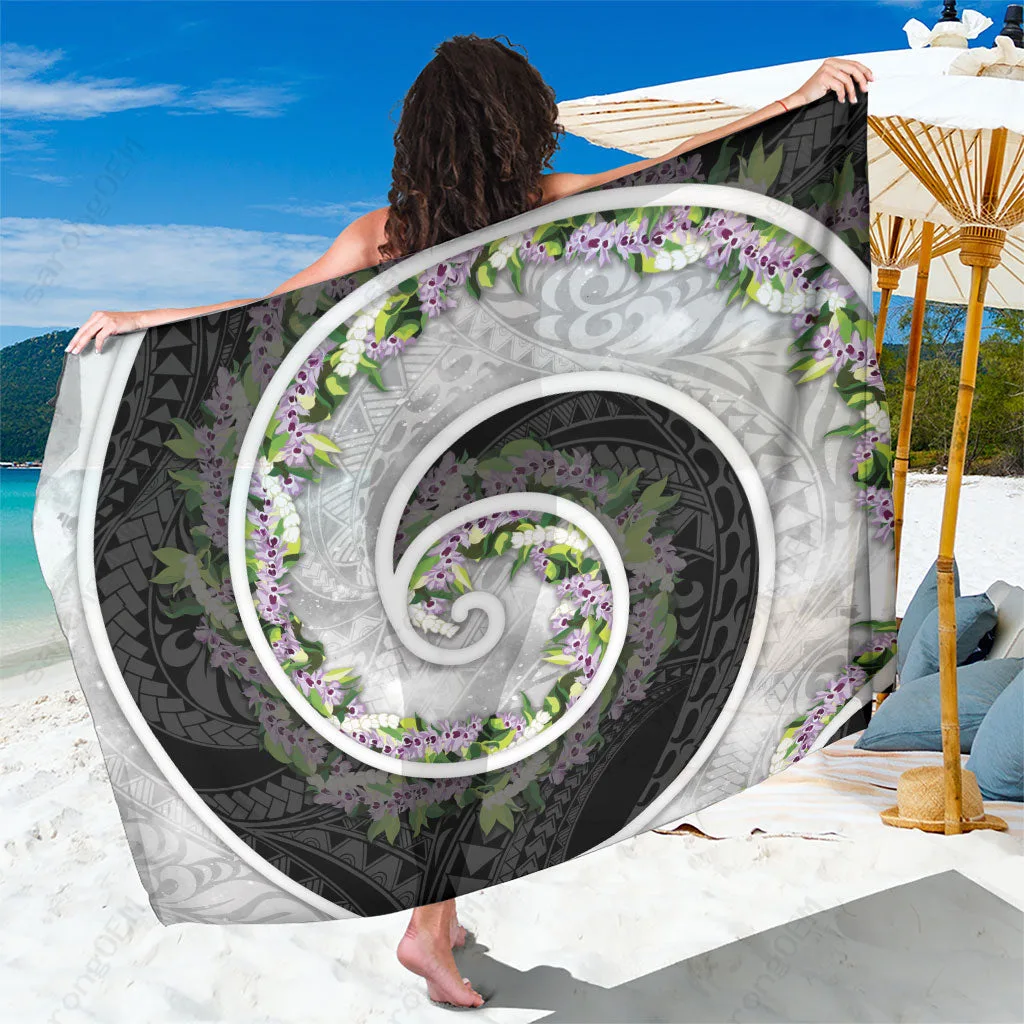 Hawaiian Polynesian Maile Pikake Honohono Lei Floral Print Sarong Beach Wrap Tropical Island Cover Up Wholesale Pareo - main view