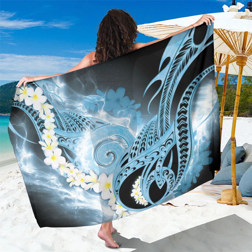 Blue Spiral Plumeria Tribal Mandala Print Sarong Hawaiian Tropical Beach Wrap Pareo Wholesale - main view