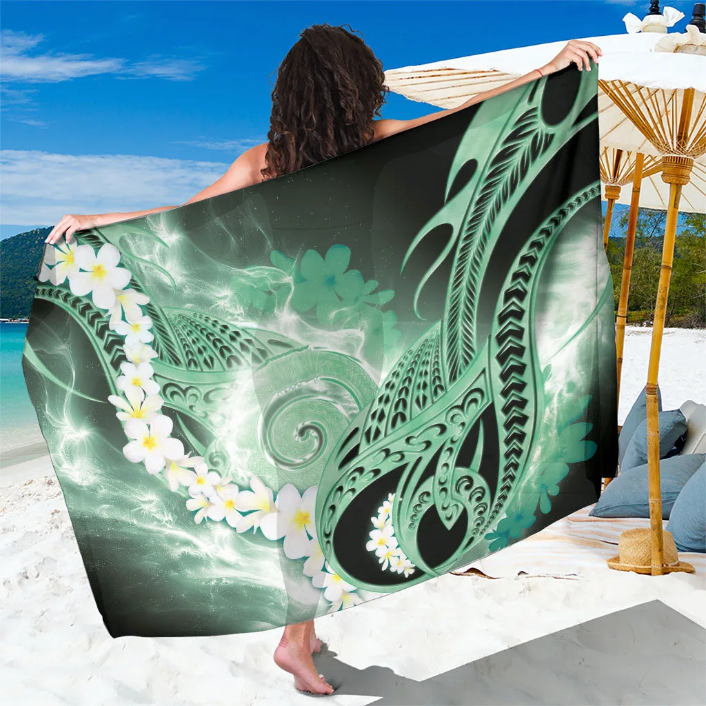 Green Tribal Spiral Plumeria Mandala Print Sarong Hawaiian Tropical Beach Wrap Skirt Wholesale Pareo - main view