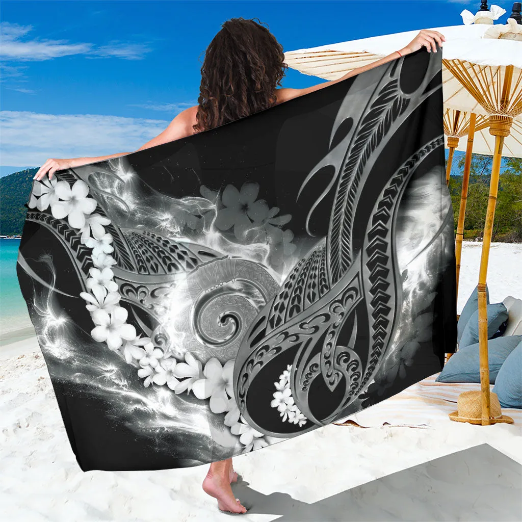 Black Monochrome Galaxy Spiral Plumeria Tribal Print Sarong Hawaiian Tropical Beach Wrap Pareo Wholesale - main view