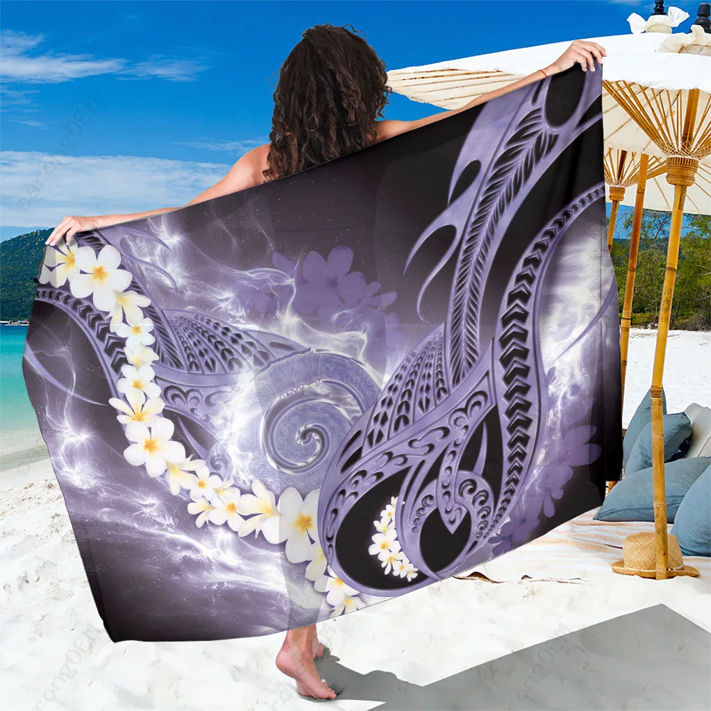 Purple Galaxy Spiral Plumeria Tribal Print Sarong Hawaiian Beach Wrap Pareo Wholesale - main view