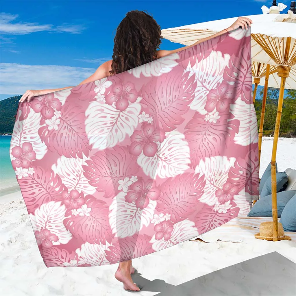 Pink Monstera Hibiscus Plumeria Print Sarong Hawaii Tropical Beach Wrap Wholesale Pareo Cover Up - main view