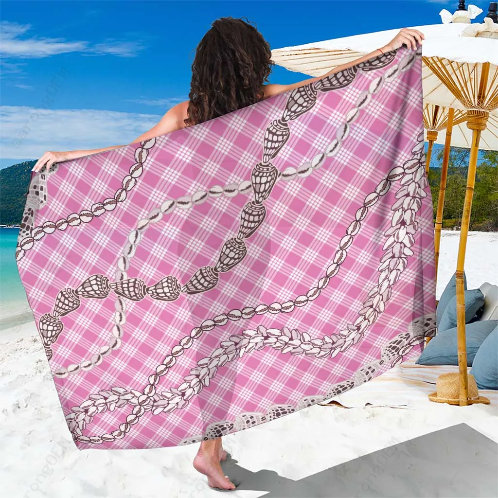 Pink Shell Lei Hawaiian Tropical Floral Print Sarong Polynesian Beach Wrap Cover Up Wholesale Pareo - related