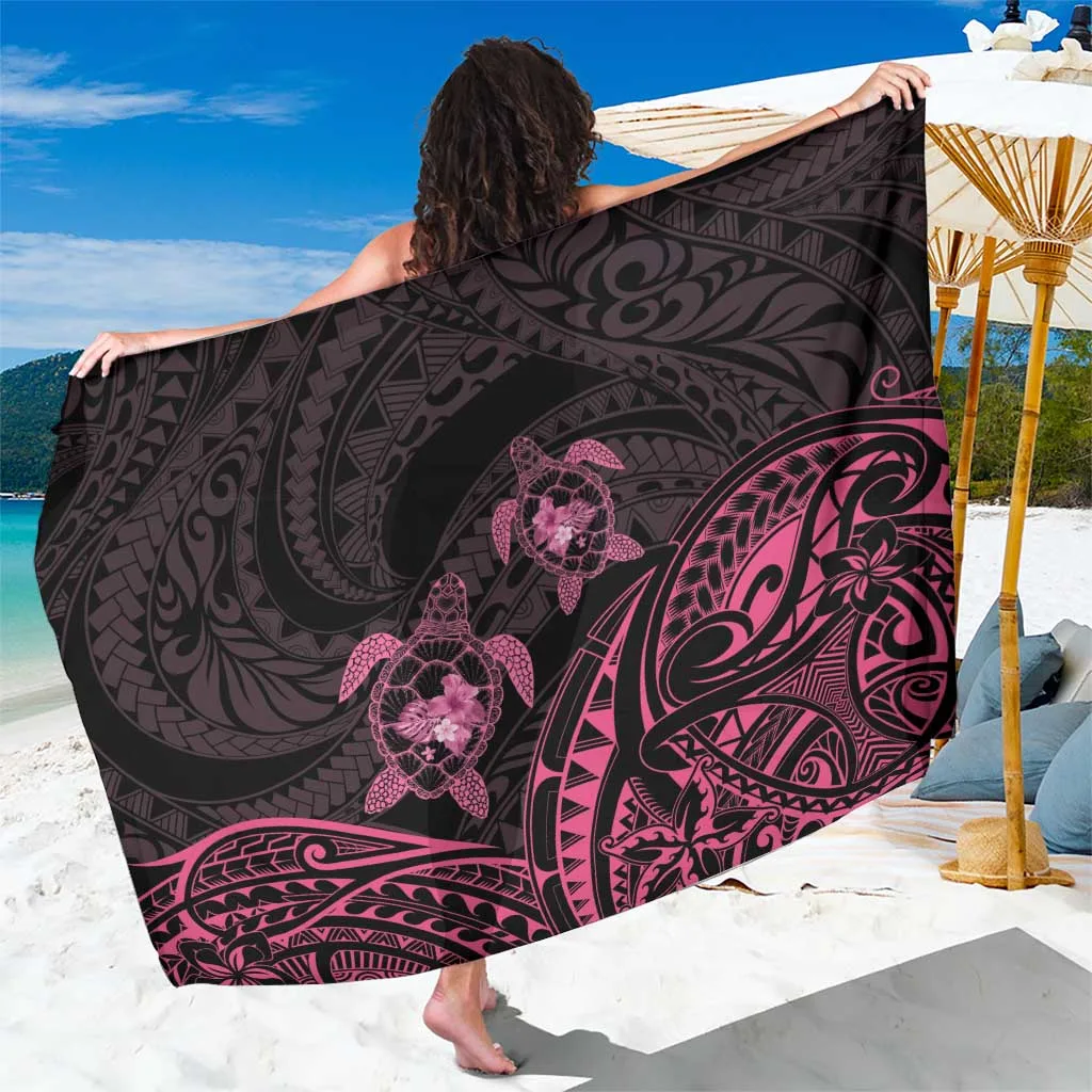 Pink Black Polynesia Floral Sea Turtle Sarong - main view