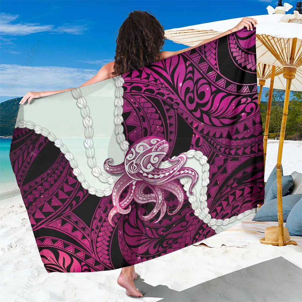 Pink Galaxy Polynesian Tribal Octopus Tattoo Pikake Lei Print Sarong Beach Wrap Summer Island Resort Cover Up Wholesale Pareo - main view