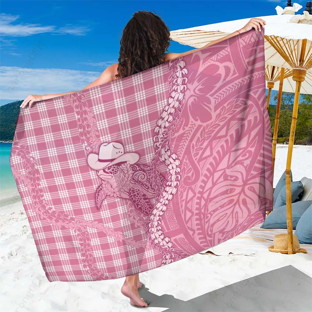 Pink Hawaii Sea Turtle Cowboy Floral Print Sarong Beach Wrap Polynesian Resort Cover Up Wholesale Pareo - main view