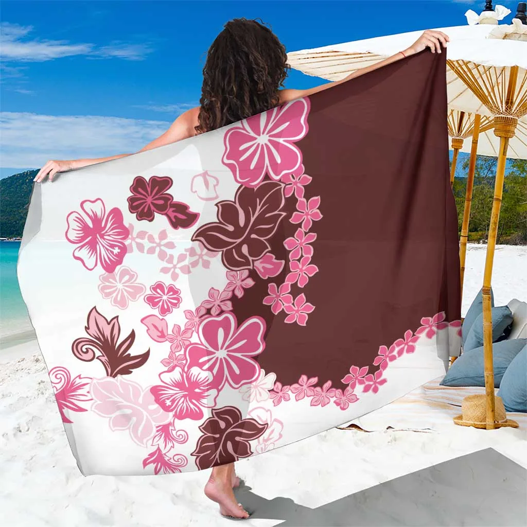 Pink Hibiscus Plumeria Floral Print Sarong Hawaiian Tropical Beach Wrap Pareo Cover Up Wholesale - main view