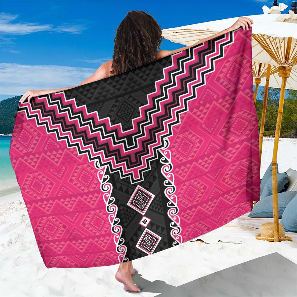 Pink Niho Taniwha Mix Poutama Taniko Print Sarong Polynesian Beach Wrap Wholesale Pareo - main view