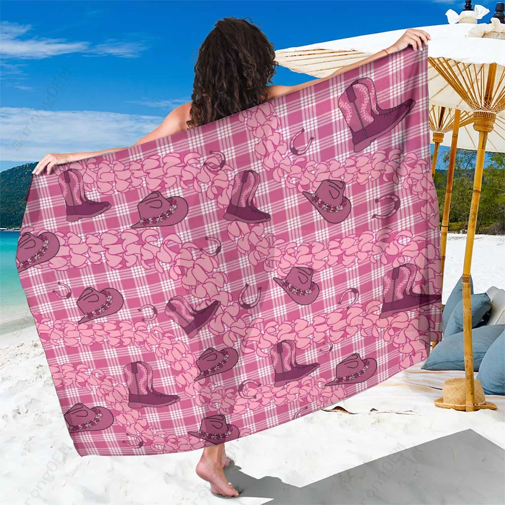 Pink Palaka Plaid Print Sarong Hawaiian Cowboy Style Beach Wrap Pareo Cover Up Wholesale - main view