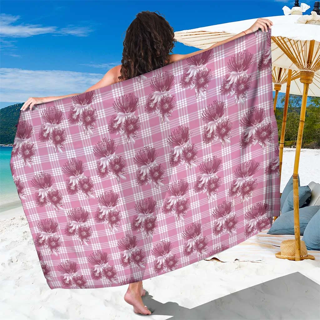 Pink Palaka Hawaii Sarong Hawaiian Lehua Blossoms - main view