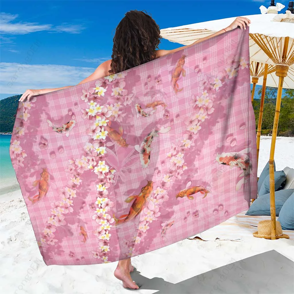Pink Hawaiian Sakura Lei Koi Fish Sarong Beach Wrap Rayon Pareo Tropical Island Cover Up Wholesale - related