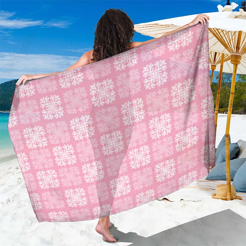 Pink Palaka Plaid Print Sarong Hawaiian Polynesian Beach Wrap Cover Up Wholesale Pareo - main view