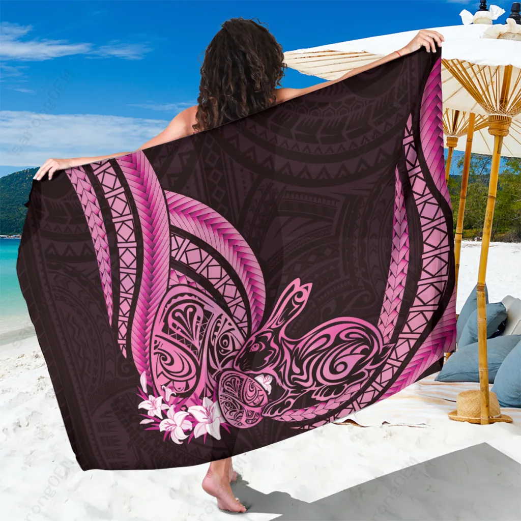 Pink Polynesian Easter Eggs Bunny Tribal Print Sarong Beach Wrap Summer Island Pareo OEM - main view