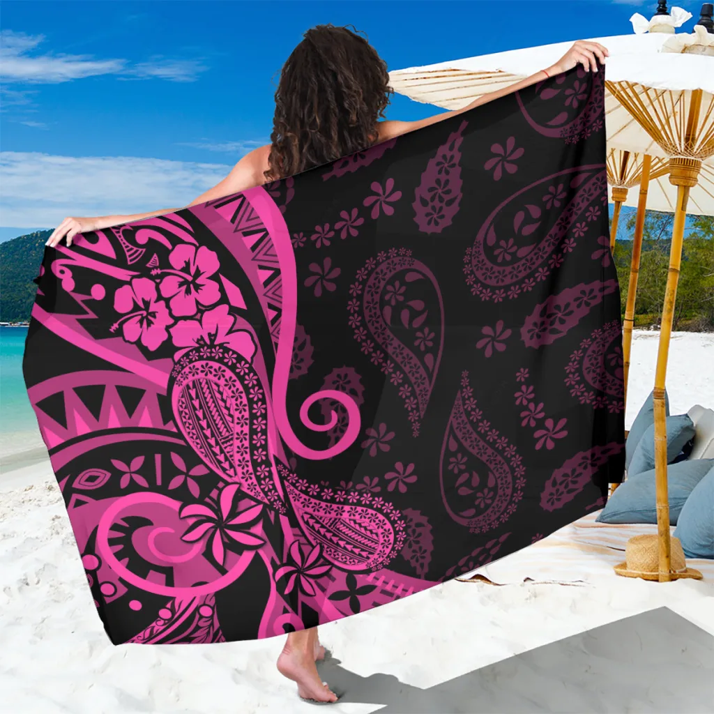 Pink Paisley Tropical Flowers Polynesian Print Sarong Beach Wrap Wholesale Pareo - main view