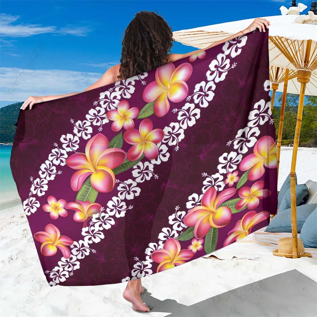 Pink Hibiscus Plumeria Tropical Print Sarong Polynesian Beach Wrap Wholesale Pareo - main view