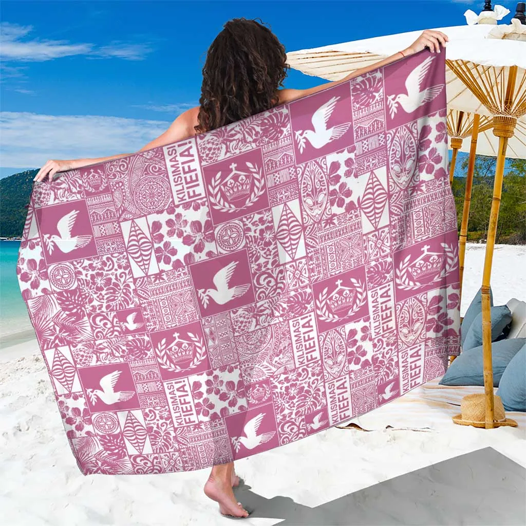 Pink Tonga Kilisimasi Fiefia Sarong Pacific Patchwork Xmas Vibes Beach Wrap Pareo Wholesale - main view