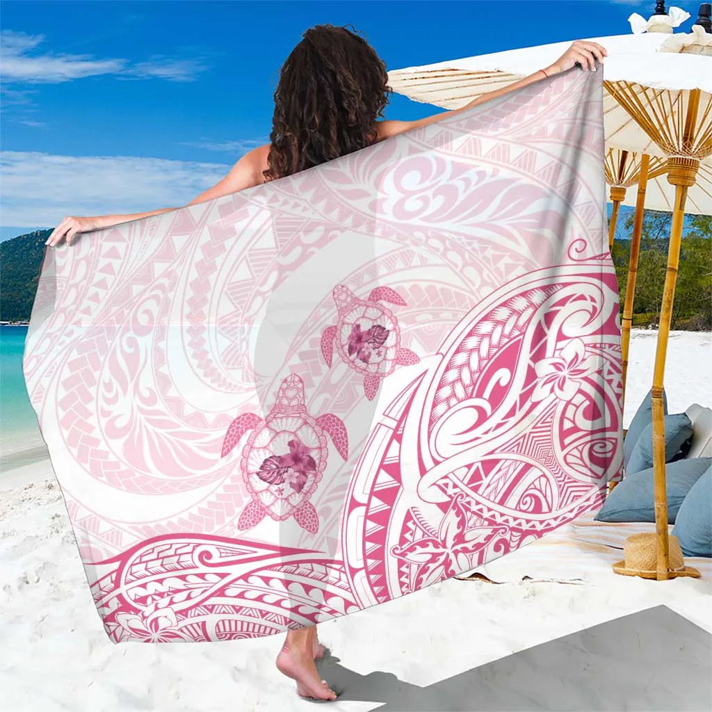 White Polynesian Floral Sea Turtle Print Sarong Beach Wrap for Resort Hotel Wholesale Pareo - main view
