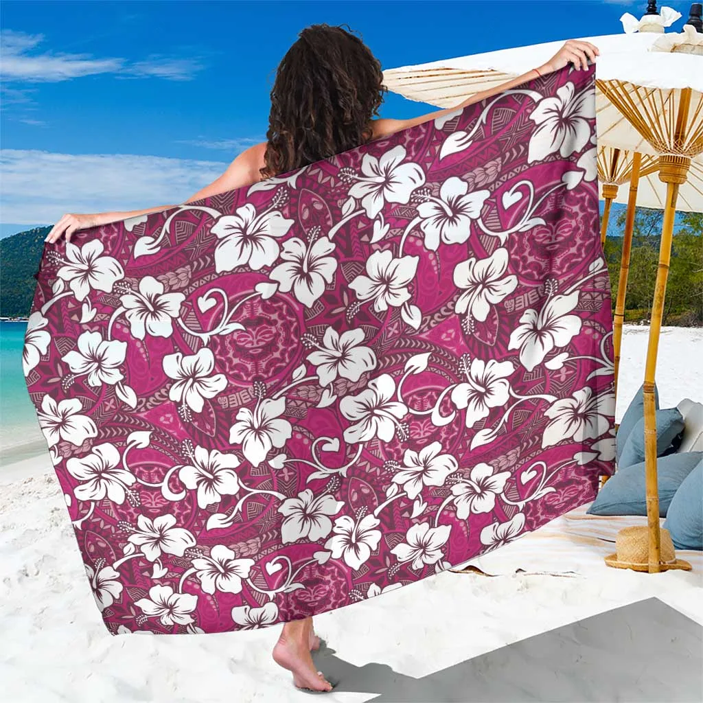 Red Hibiscus Fiji Tapa Print Sarong South Pacific Island Resort Beach Wrap Wholesale Pareo - main view