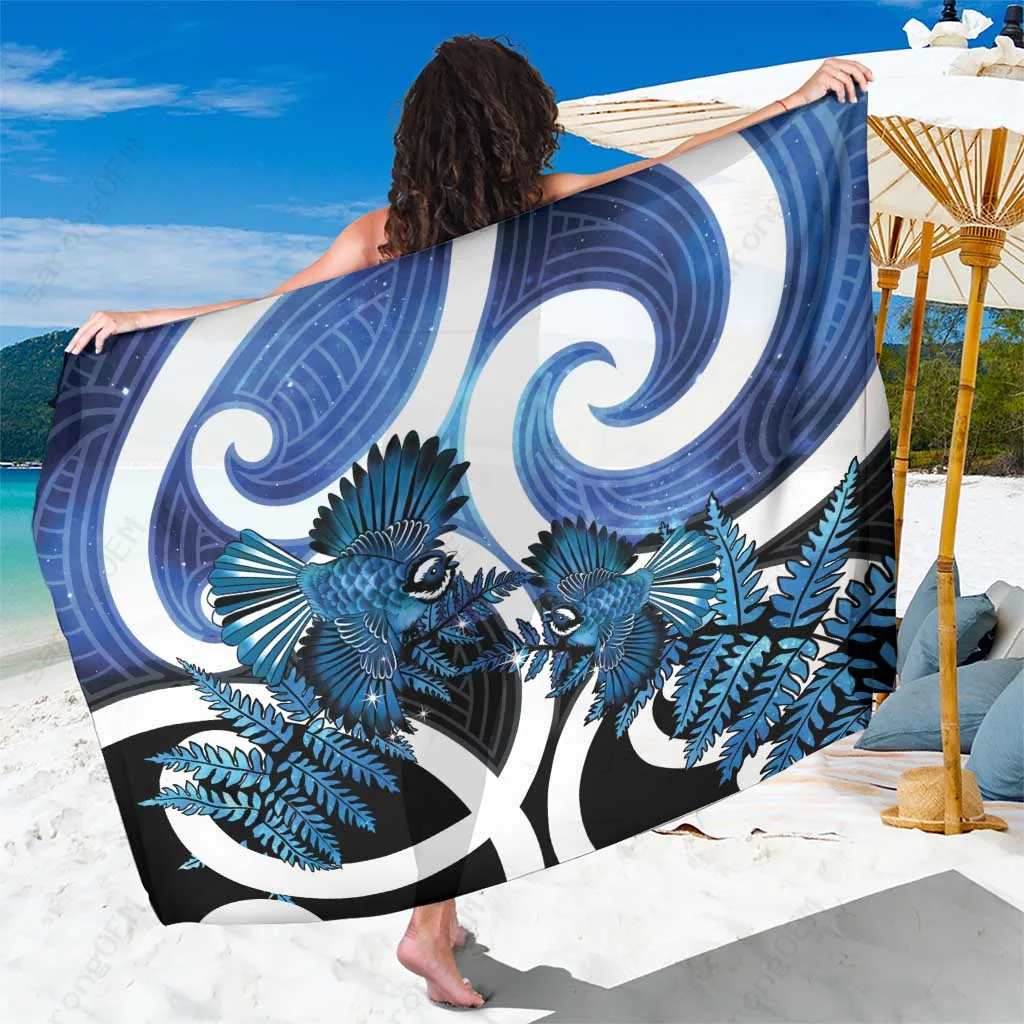 Blue Galaxy Silver Fern Maori New Year Print Sarong South Pacific Beach Wrap Cover Up Wholesale Pareo