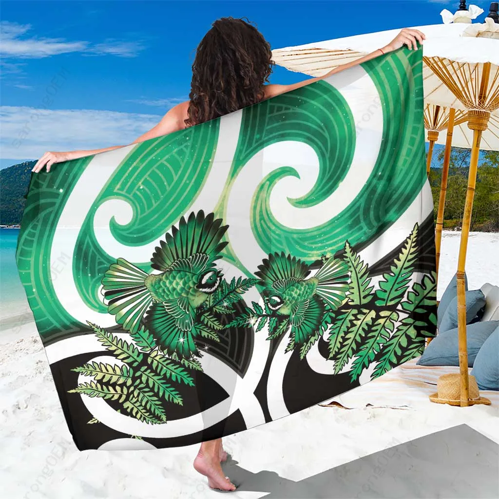 Green Galaxy Silver Fern Maori New Year Sarong Polynesian Beach Wrap Cover Up Wholesale Pareo