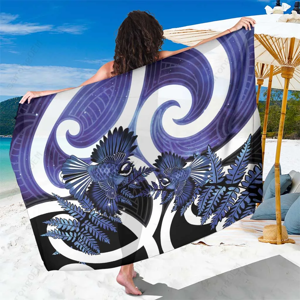 Purple Galaxy Silver Fern Maori New Year Sarong Beach Wrap Polynesian Island Cover Up Wholesale Pareo