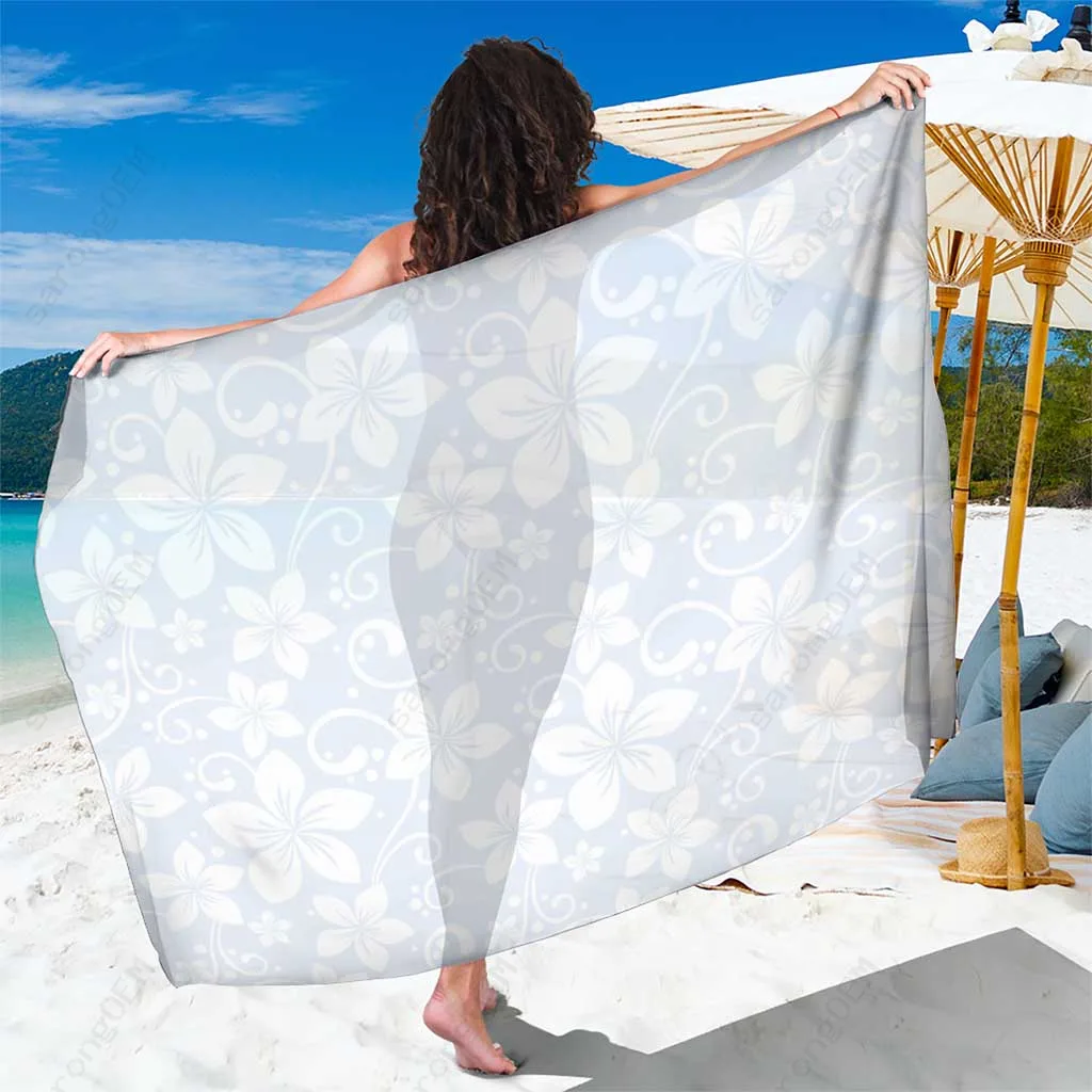 White Plumeria Floral Print Sarong Hawaiian Tropical Beach Wrap Wholesale Pareo - main view