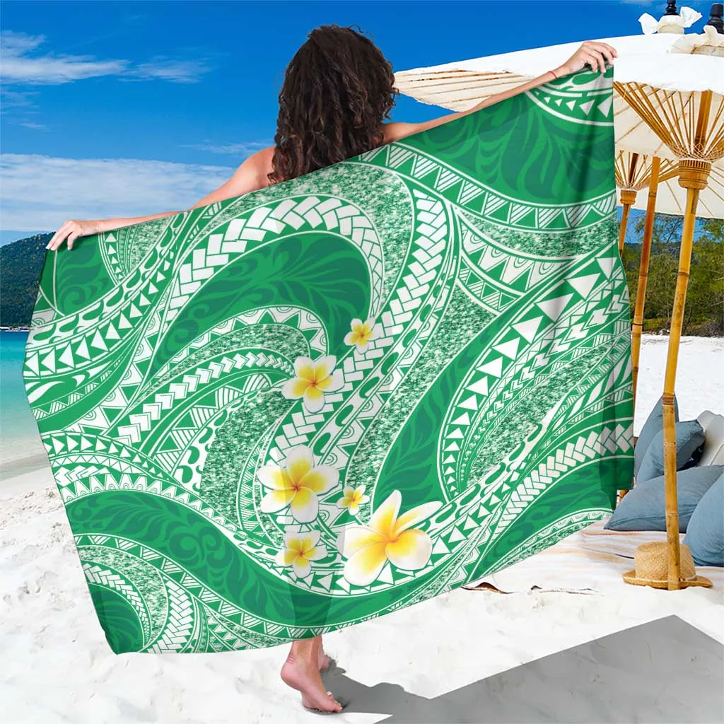 Green Gold Plumeria Polynesian Tribal Print Sarong Beach Wrap Resort Cover Up Wholesale Pareo - main view