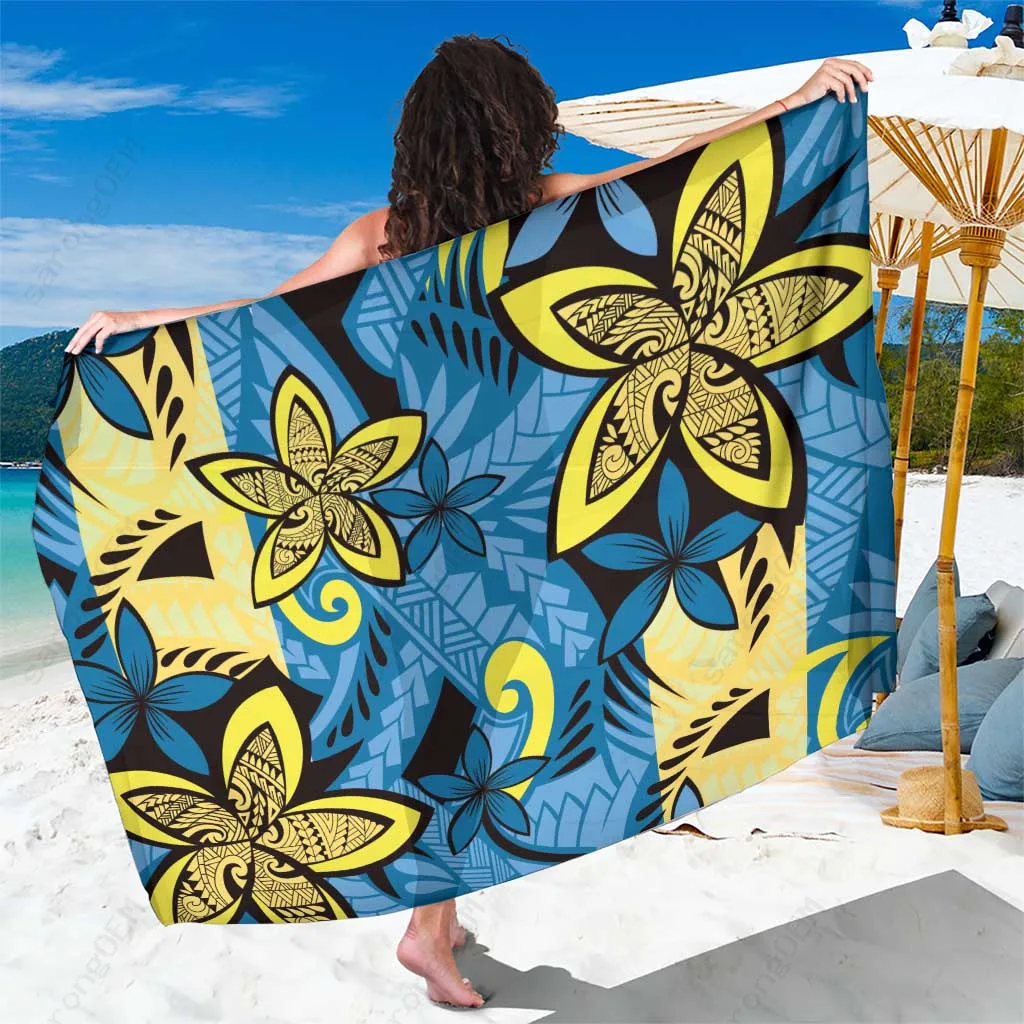 Blue Plumeria Polynesian Pattern Sarong Beach Wrap Resort Cover Up Wholesale Pareo - main view
