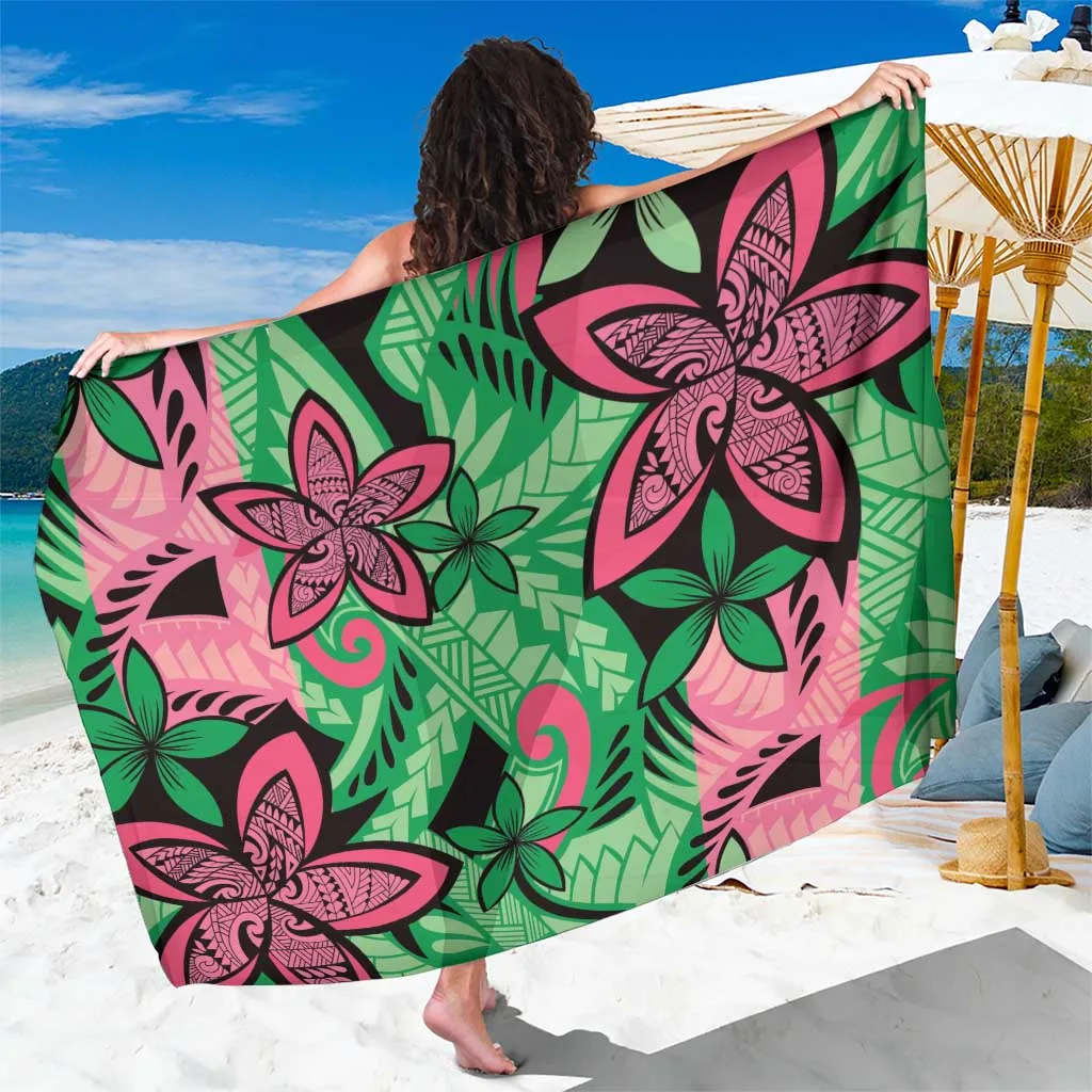 Green Plumeria Polynesian Pattern Sarong Beach Wrap Tropical Resort Cover Up Wholesale Pareo - main view