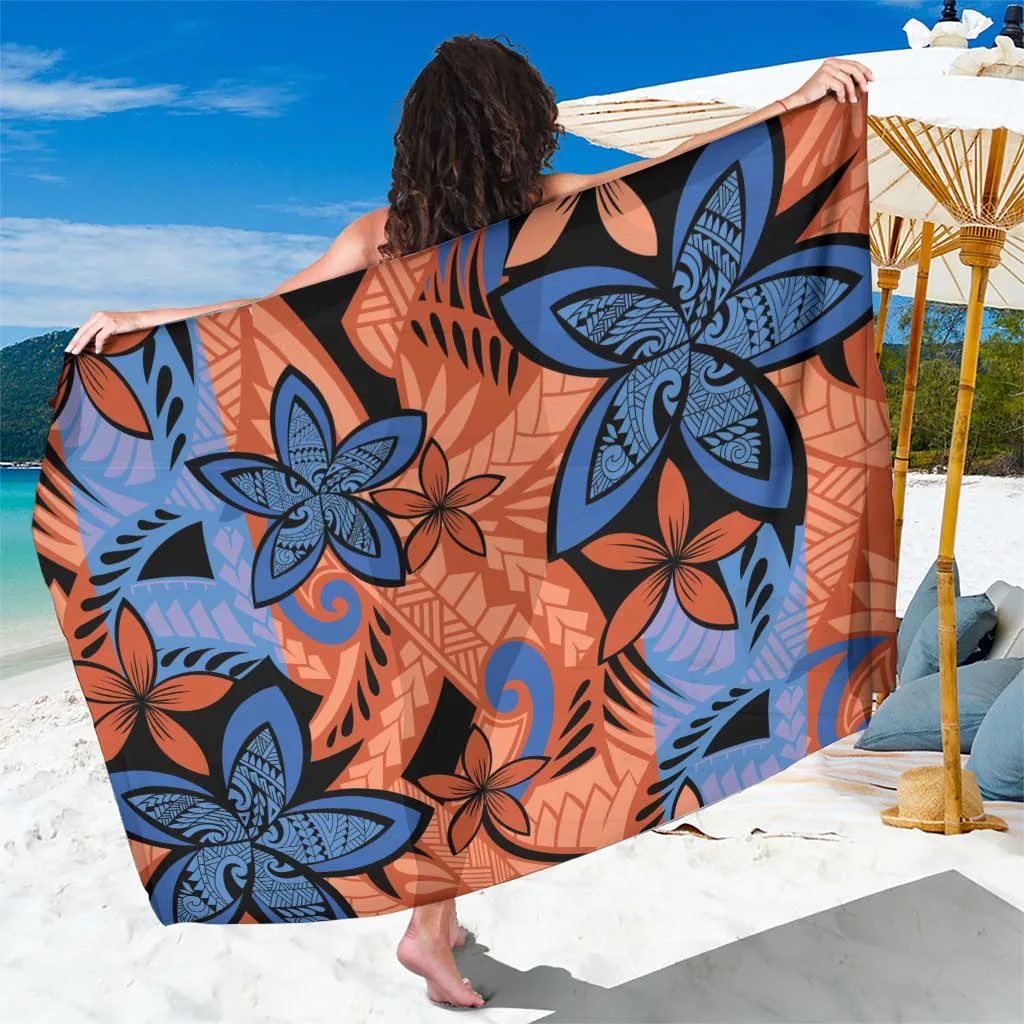 Blue Plumeria Polynesian Pattern Sarong Beach Wrap Tropical Resort Cover Up Wholesale Pareo - main view