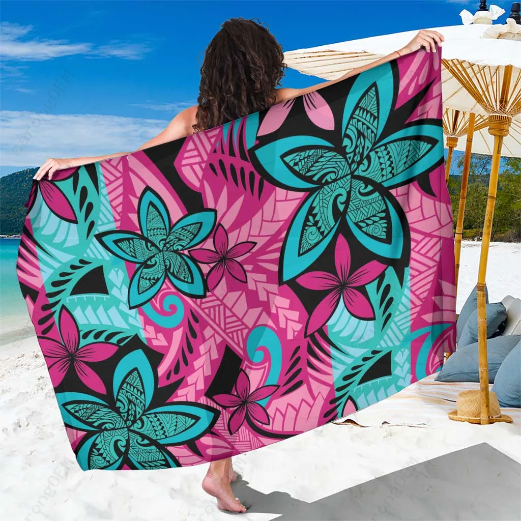 Pink Plumeria Polynesian Tropical Print Sarong Beach Wrap Resort Hotel Wholesale Pareo - main view