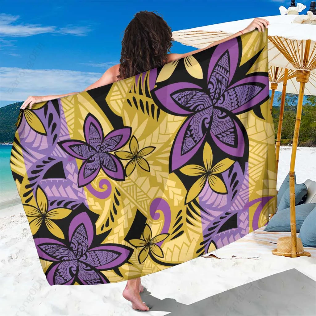 Yellow Plumeria Polynesian Pattern Sarong Beach Wrap Resort Cover Up Wholesale Pareo - main view