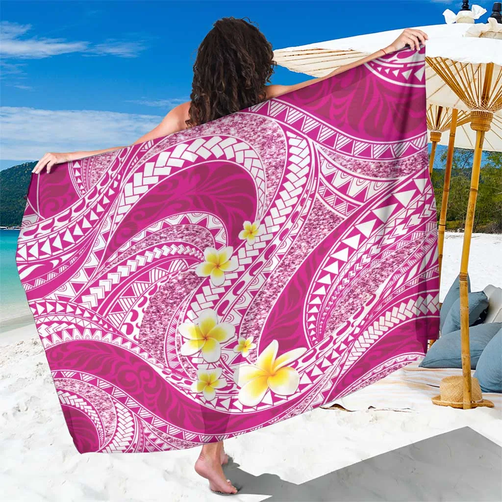 Plumeria Polynesian Pink Glitter Pattern Sarong - main view