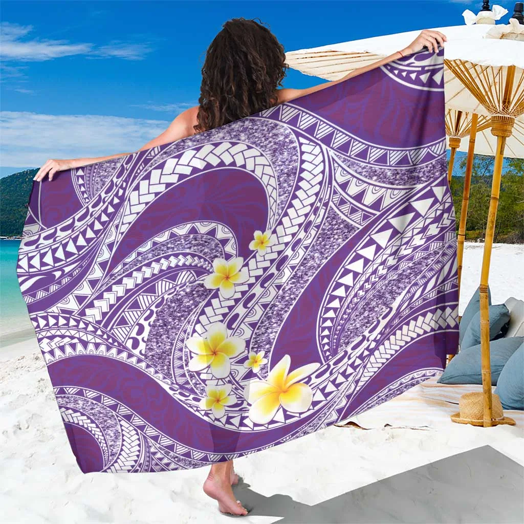 Plumeria Polynesian Purple Glitter Pattern Sarong - main view