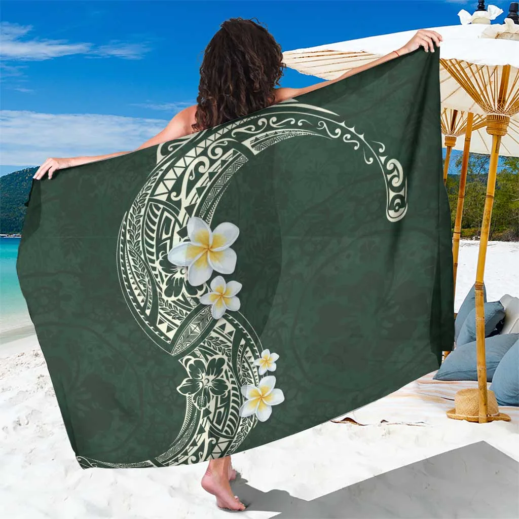 Green Plumeria Tribal Polynesian Frangipani Print Sarong Beach Wrap for Resort Hotel Wholesale Pareo - main view