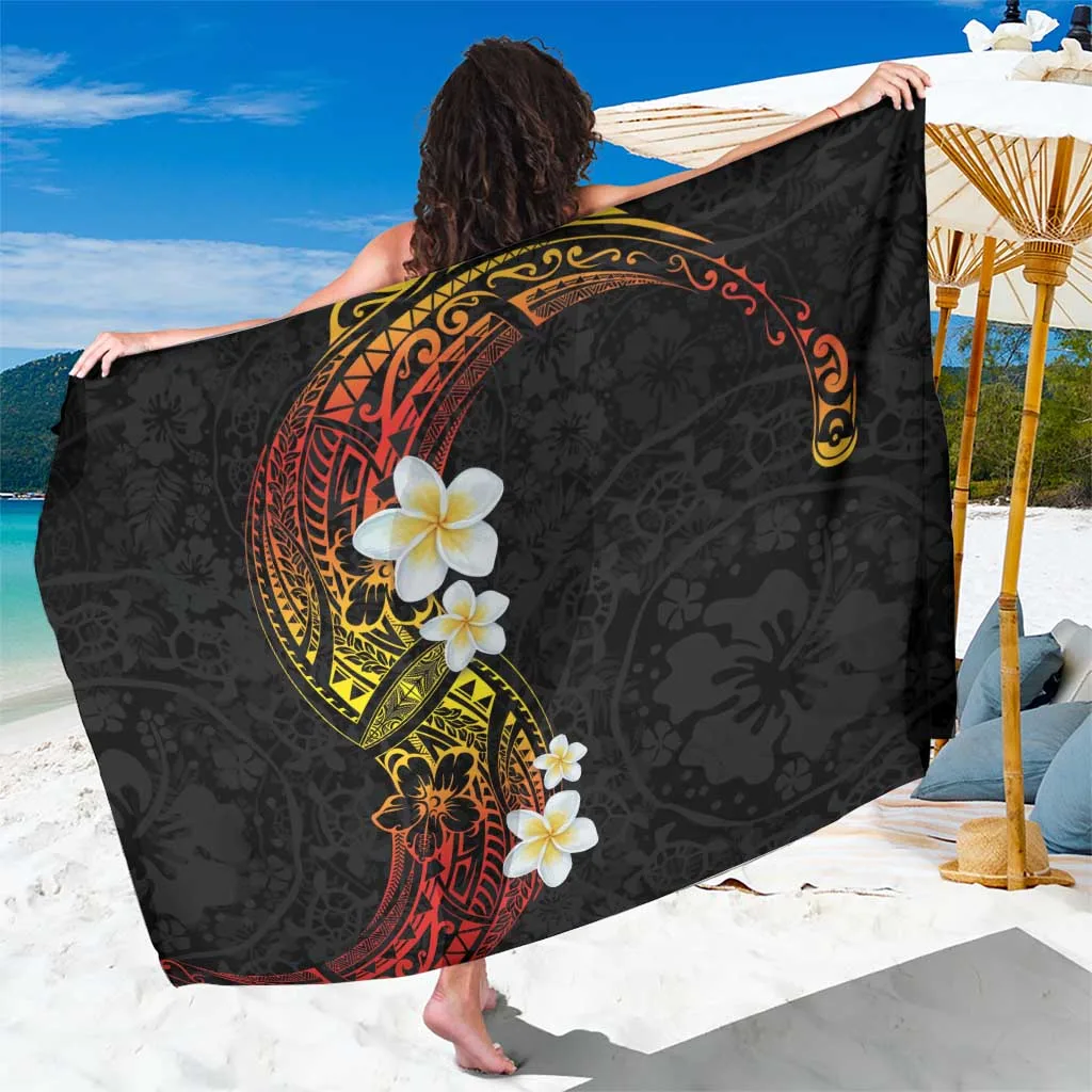 Sunset Orange Red Plumeria Tribal Polynesian Frangipani Print Sarong Beach Wrap Resort Hotel Cover Up Wholesale Pareo - main view