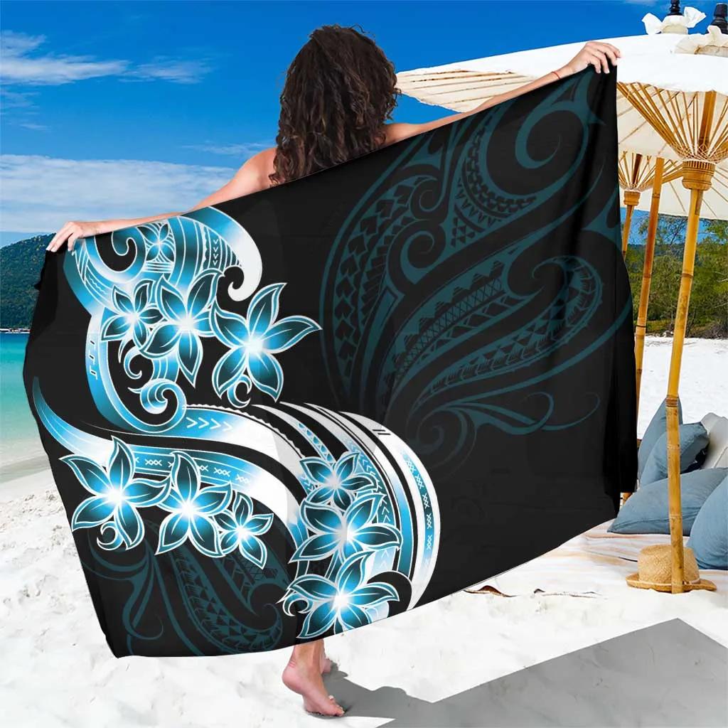 Blue Plumeria Tribal Tattoo Print Sarong Polynesian Beach Wrap Wholesale Pareo - main view