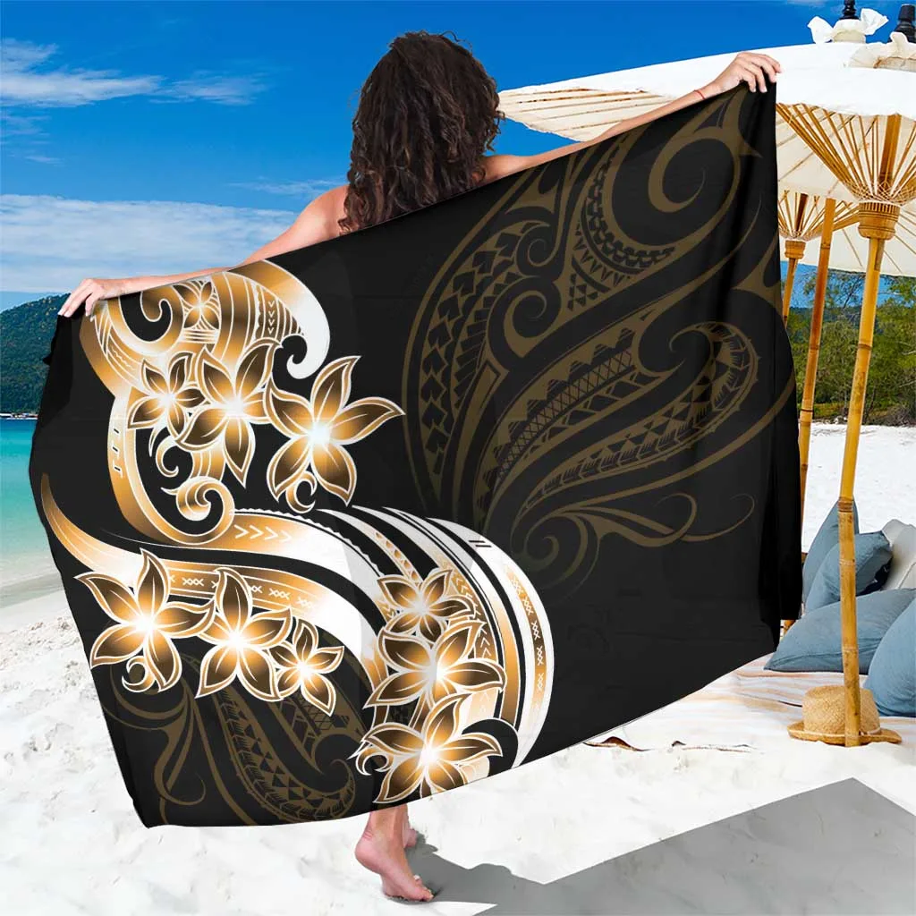 Gold Plumeria Tribal Tattoo Polynesian Print Sarong Beach Wrap Resort Cover Up Wholesale Pareo - main view
