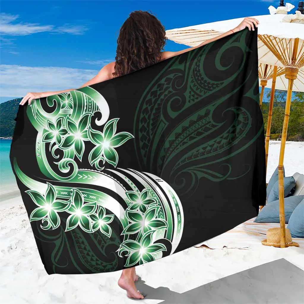 Green Plumeria Tribal Tattoo Polynesian Print Sarong Beach Wrap for Resort Hotel Wholesale Pareo - main view