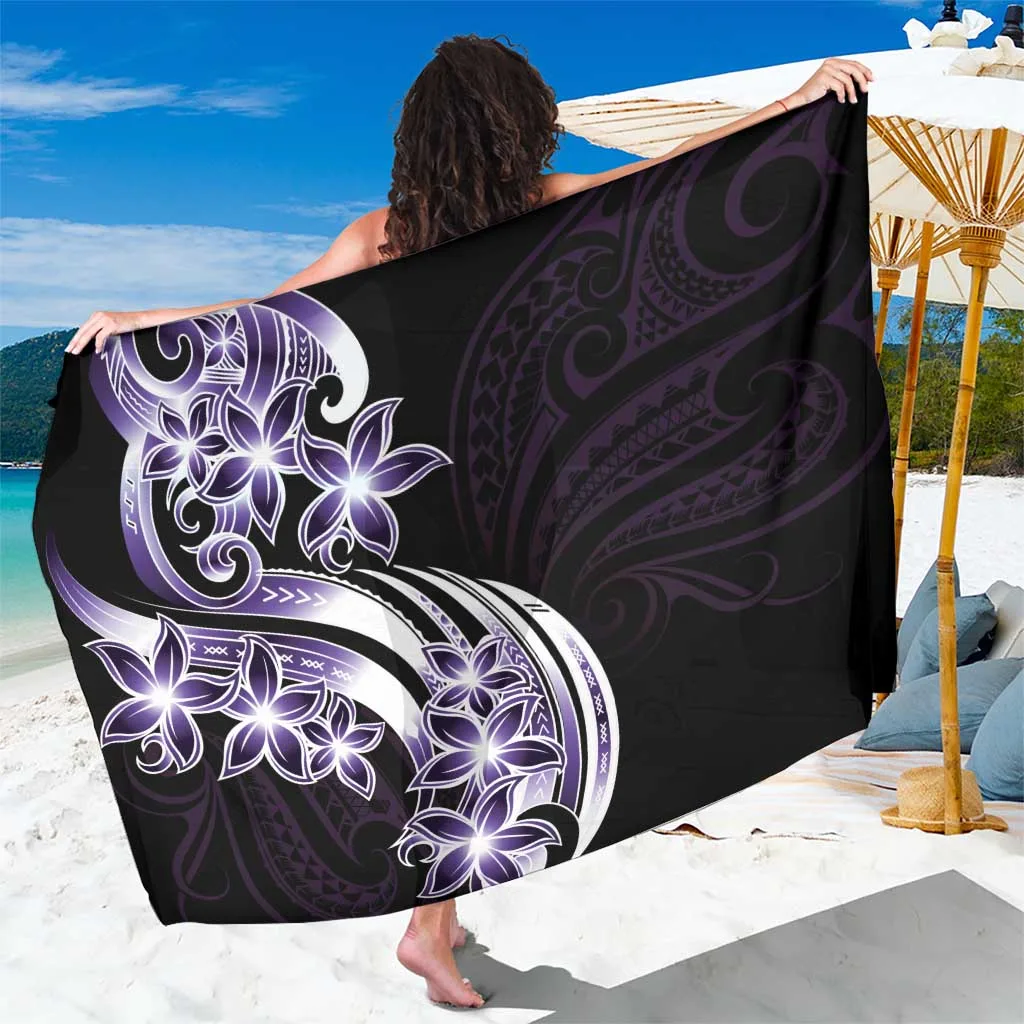 Purple Plumeria Tribal Tattoo Sarong Polynesian Pattern Beach Wrap Wholesale Pareo - main view